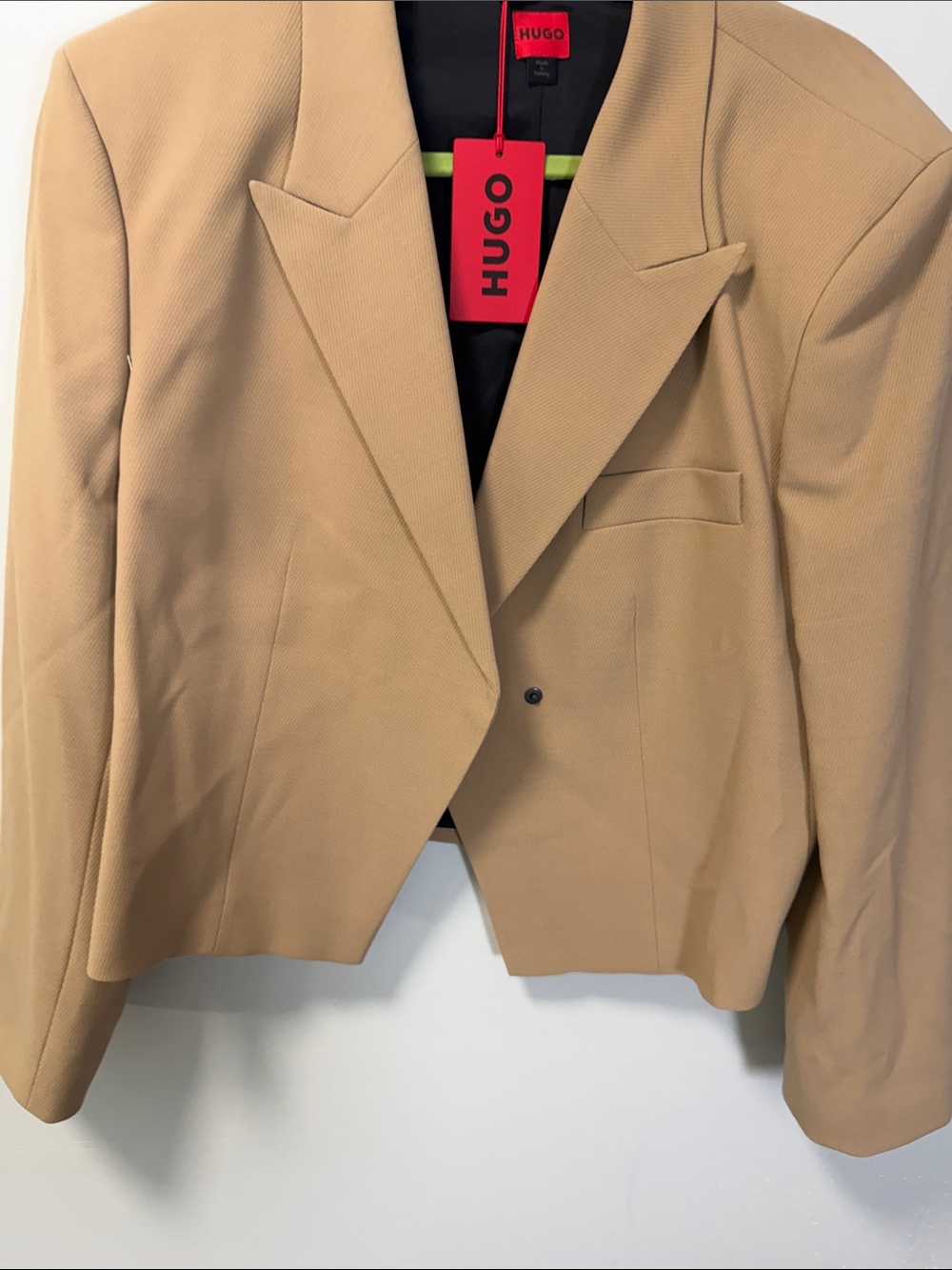 HUGO Beige Cropped Notch-Lapel Blazer - Size US 14